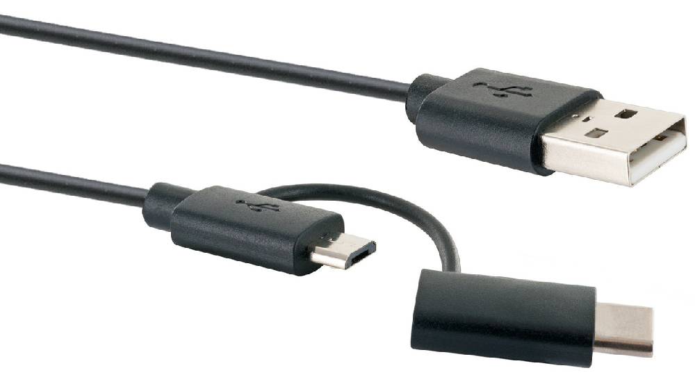 Schwaiger 3in1-Kabel Micro-B/USB-C auf USB-A 1 m Fabrikverkauf