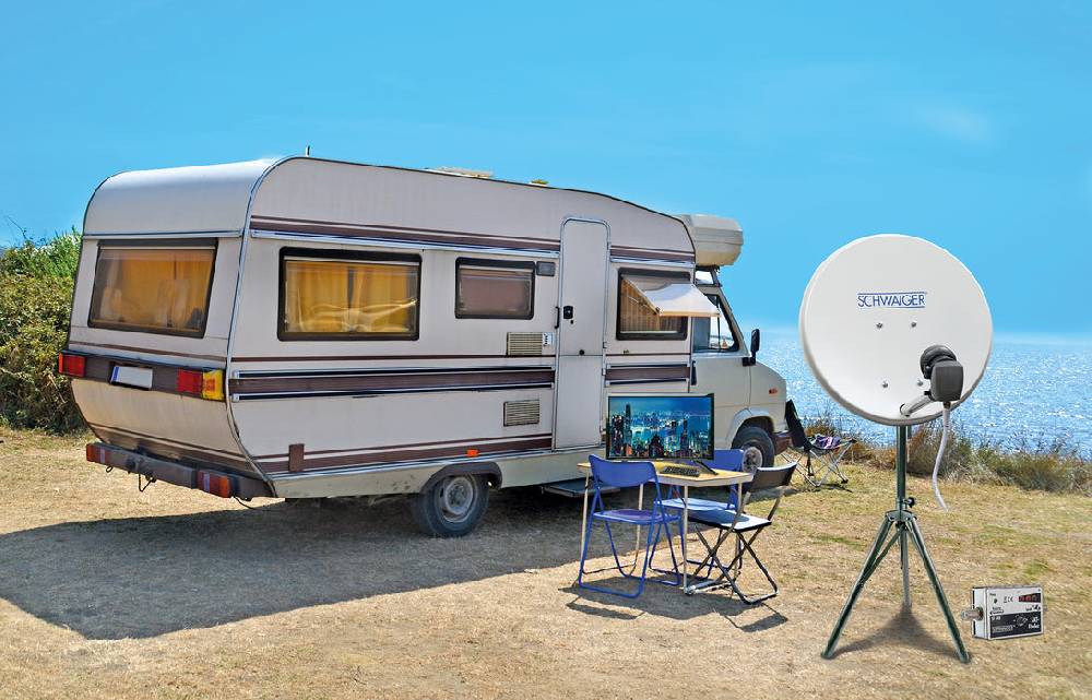 Schwaiger Camping Satellitenanlage Weiß Stahl 42 cm mit Fernseher Online Shopping