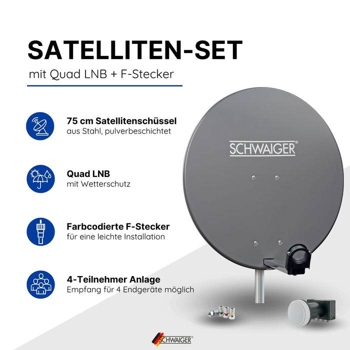 Schwaiger Satellitenanlage Set Anthrazit Stahl 75 cm Flash Sale