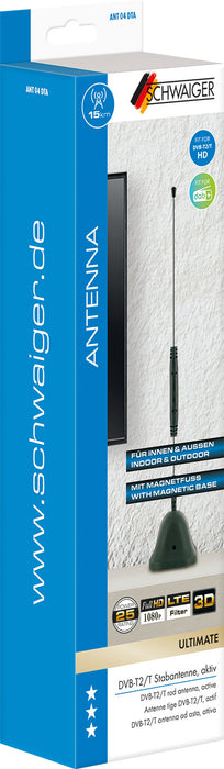 Schwaiger Stabantenne aktiv DVB-T2 VHF UHF mit Magnetfuß/Verstärker Weihnachtsangebot