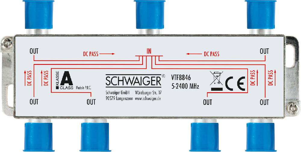 Schwaiger Verteiler 6-fach für SAT-, Antennen- und Kabelanlagen 14 dB Vatertagsangebot