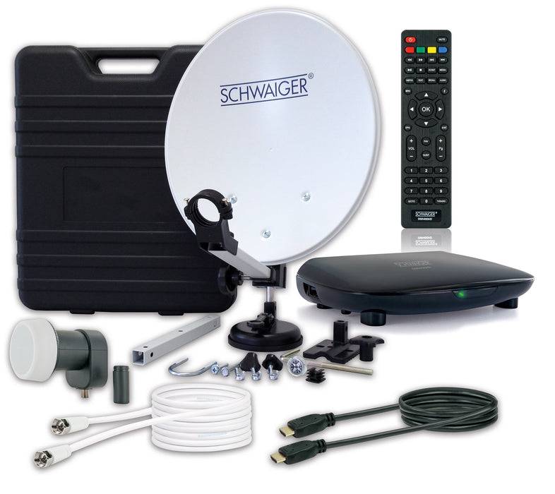 Schwaiger Camping Satellitenanlage Weiß Stahl 35 cm mit Receiver Super Sparpreis