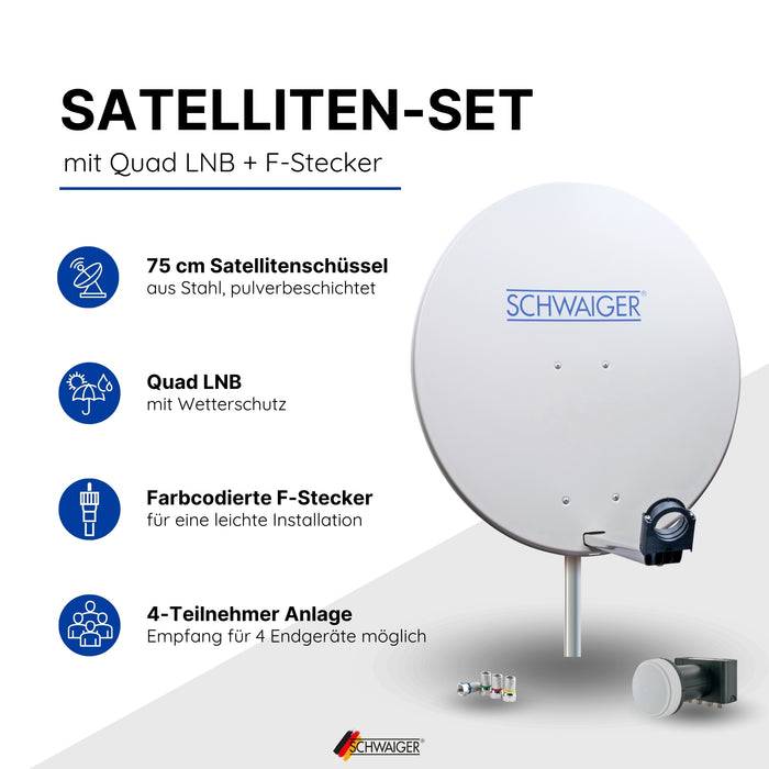 Schwaiger Satellitenanlage Set Weiß Stahl 75 cm Vierteljährliche Förderung