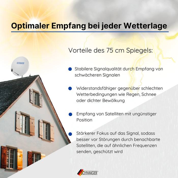 Schwaiger Satellitenanlage Set Weiß Stahl 75 cm Vierteljährliche Förderung