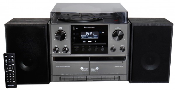 Soundmaster Stereo-Musikcenter mit DAB+/UKW Radio, CD/MP3, Plattenspieler, Doppelkassette, USB, Bluetooth®, Encoding Große Rabatte
