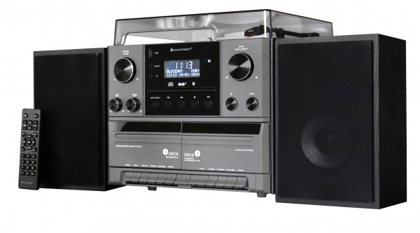 Soundmaster Stereo-Musikcenter mit DAB+/UKW Radio, CD/MP3, Plattenspieler, Doppelkassette, USB, Bluetooth®, Encoding Große Rabatte