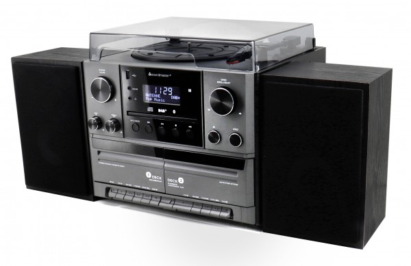 Soundmaster Stereo-Musikcenter mit DAB+/UKW Radio, CD/MP3, Plattenspieler, Doppelkassette, USB, Bluetooth®, Encoding Große Rabatte