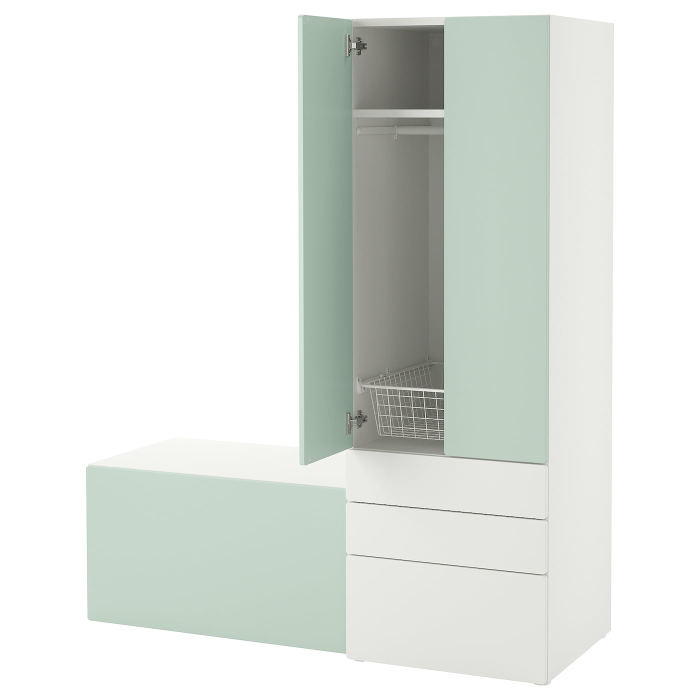 IKEA SMÅSTAD / PLATSA Aufbewahrungskombi weiß hellgrün/mit Bank 150x57x181 cm IKEA SMÅSTAD / PLATSA Aufbewahrungskombi weiß hellgrün/mit Bank 150x57x181 cm