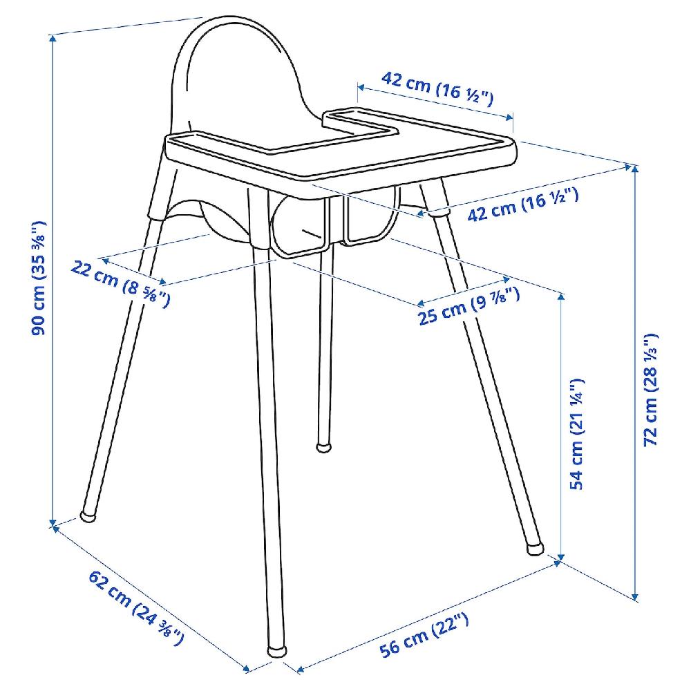 IKEA ANTILOP Kinderhochstuhl mit Tablett weiß/silberfarben Letzte 3 Tage
