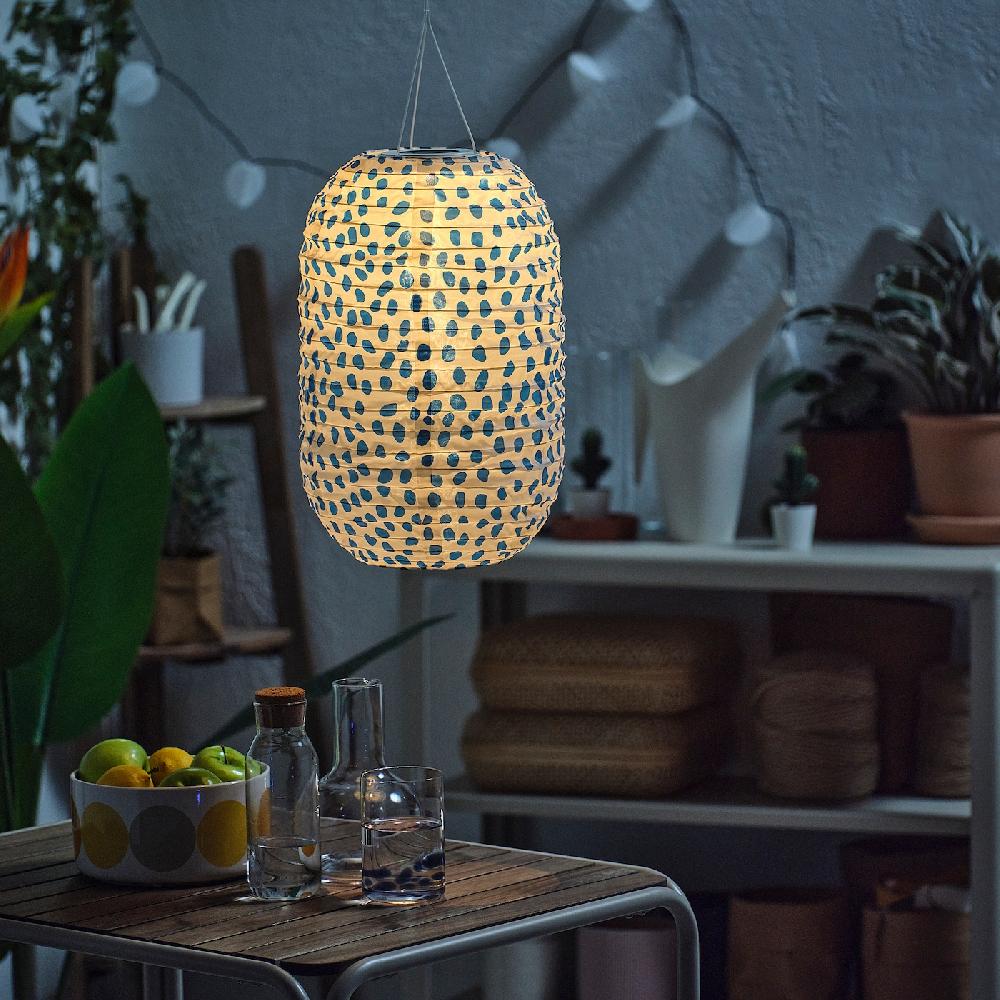 IKEA SOLVINDEN Hängeleuchte gepunktet solarbetrieben/blau 43 cm Lagerräumung