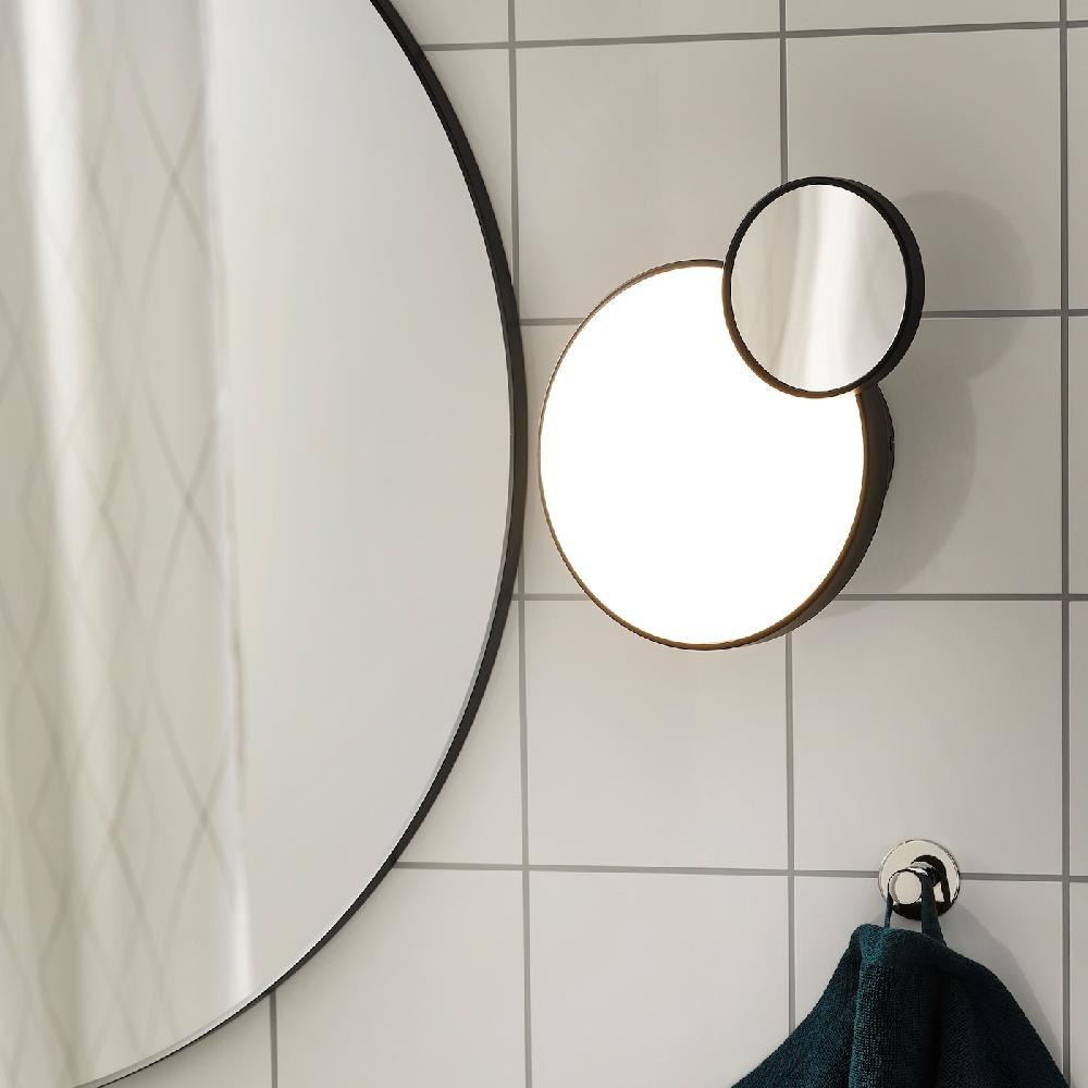 IKEA KABOMBA Wandleuchte mit Spiegel LED dimmbar mattiert/schwarz 20 cm Neuheiten