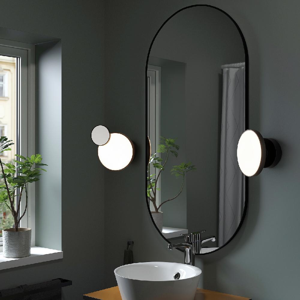 IKEA KABOMBA Wandleuchte mit Spiegel LED dimmbar mattiert/schwarz 20 cm Neuheiten