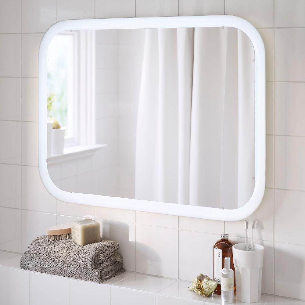 IKEA STORJORM Spiegel mit Beleuchtung weiß 80x60 cm Saisonale Angebote