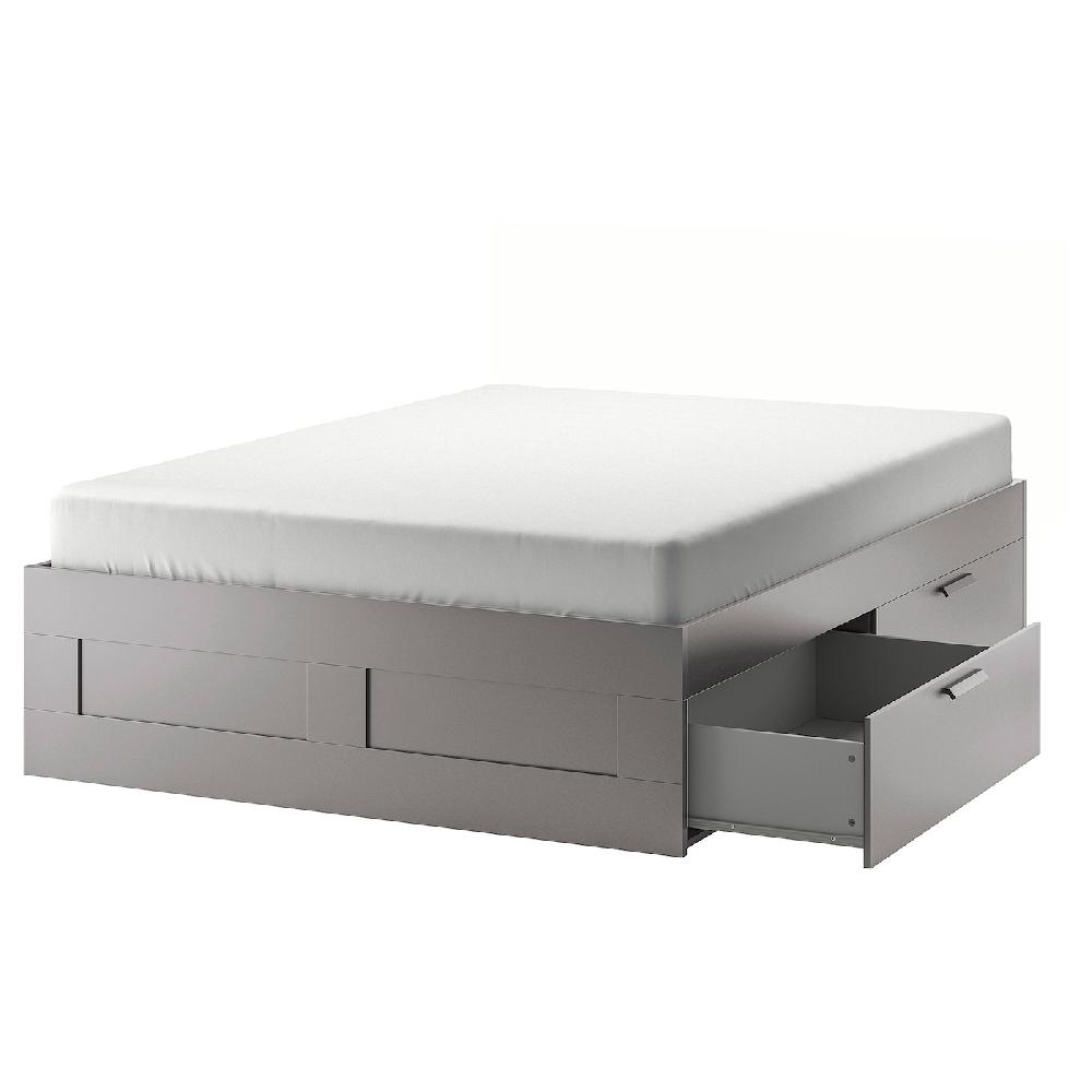 IKEA BRIMNES Bettgestell mit Schubladen grau 140x200 cm