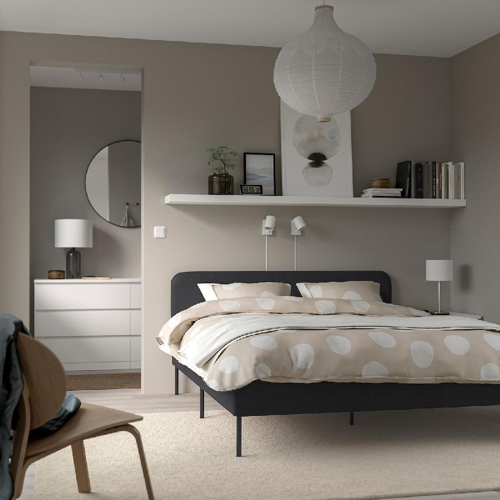 IKEA SLATTUM Bettgestell gepolstert Vissle dunkelgrau 140x200 cm 50% Rabatt mit kostenlosem Versand