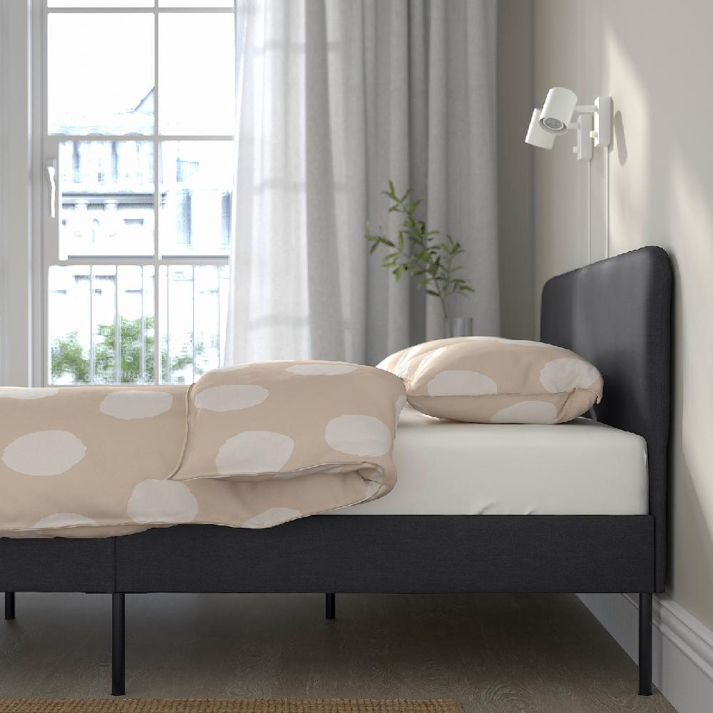 IKEA SLATTUM Bettgestell gepolstert Vissle dunkelgrau 140x200 cm 50% Rabatt mit kostenlosem Versand
