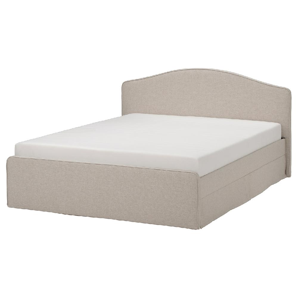 IKEA RAMNEFJÄLL Bettgestell gepolstert Kilanda hellbeige/Luröy 140x200 cm