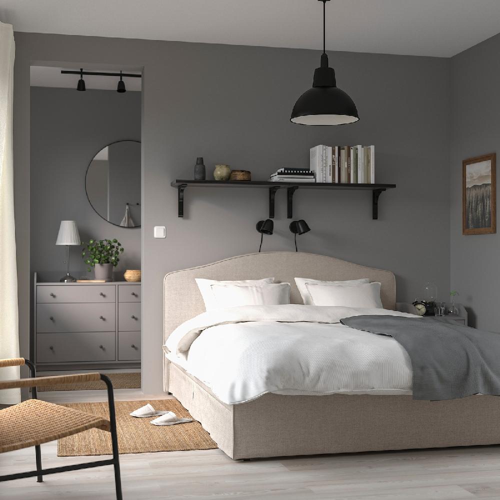 IKEA RAMNEFJÄLL Bettgestell gepolstert Kilanda hellbeige/Luröy 140x200 cm Clearance-Verkauf