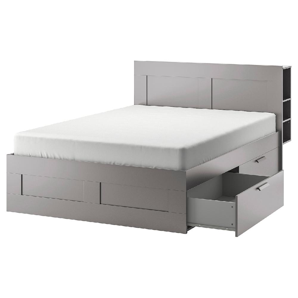 IKEA BRIMNES Bettgestell Kopfteil und Schublade grau 140x200 cm