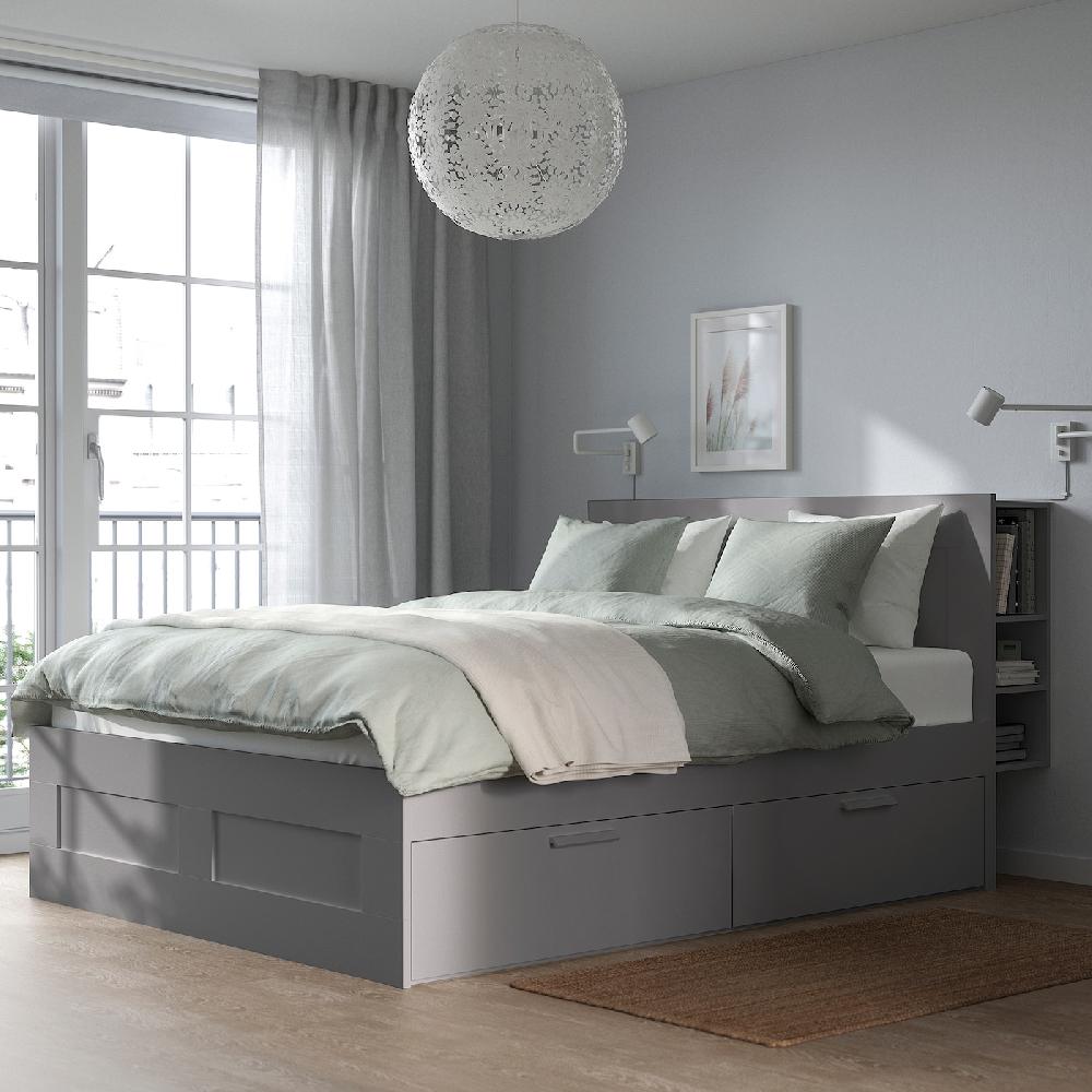 IKEA BRIMNES Bettgestell Kopfteil und Schublade grau 140x200 cm Kostenloser Versand international