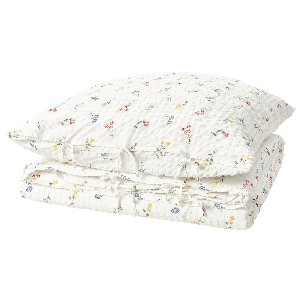 IKEA PILDVÄRGMAL Bettwäsche-Set 2-teilig weiß/Blumenmuster 140x200/80x80 cm
