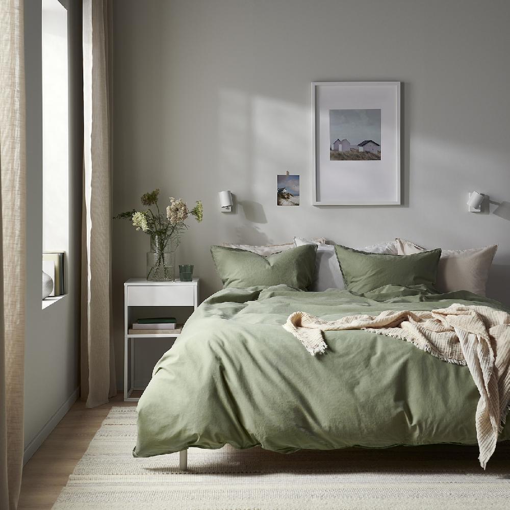 IKEA ÄNGSLILJA Bettwäsche-Set 2-teilig graugrün 140x200/80x80 cm Meist gekauft