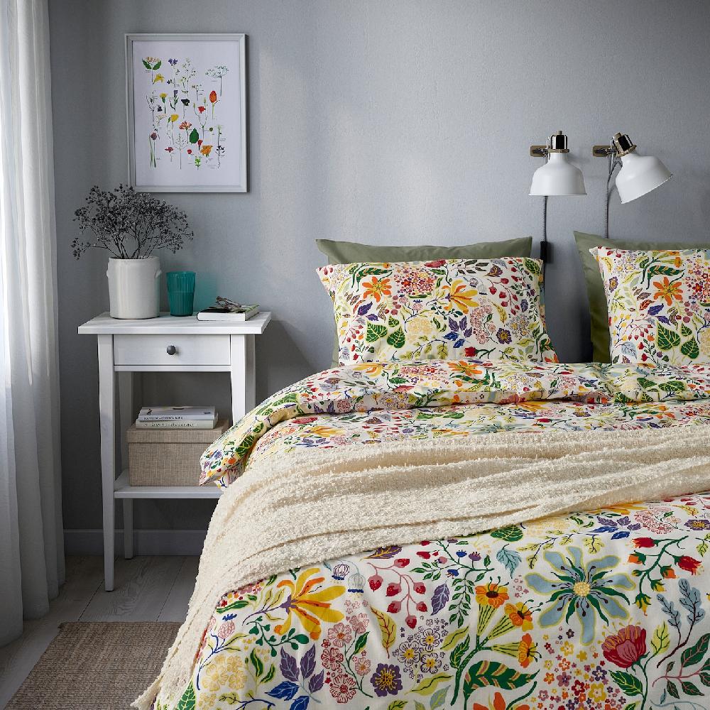 IKEA STRANDLUMMER Bettwäsche-Set 2-teilig bunt/Blumenmuster 140x200/80x80 cm Kostenloser Versand