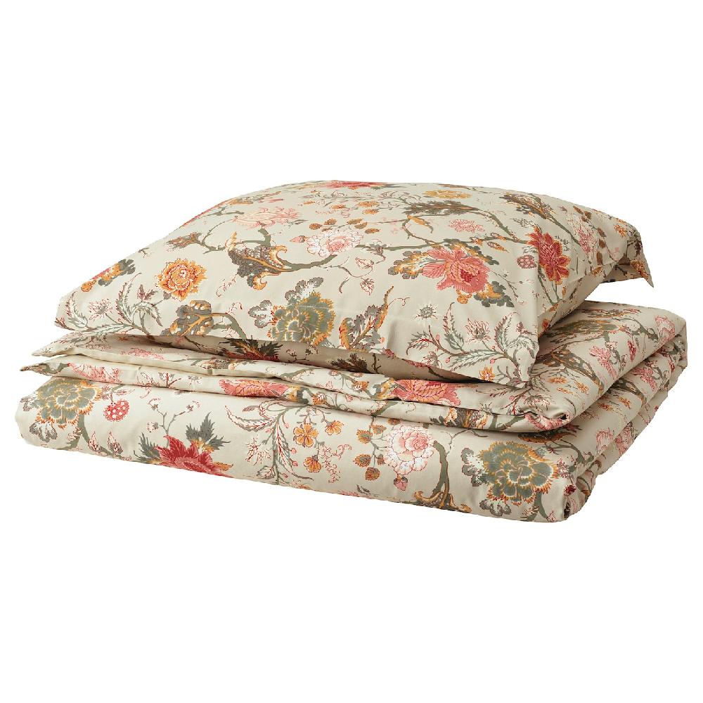 IKEA NÄSSELKLOCKA Bettwäsche-Set 2-teilig helles Graubeige/bunt 140x200/80x80 cm