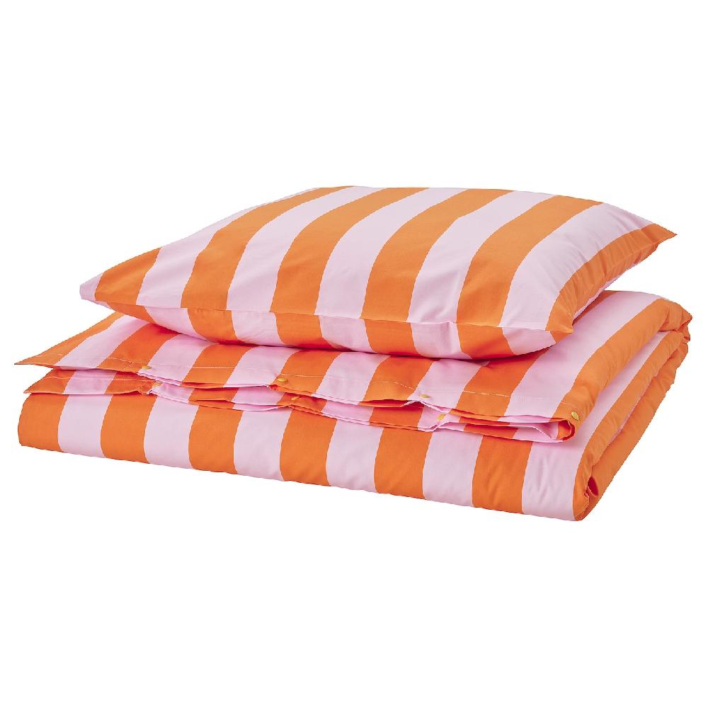 IKEA SLÅNHÖSTMAL Bettwäsche-Set 2-teilig orange/rosa/gestreift 140x200/80x80 cm