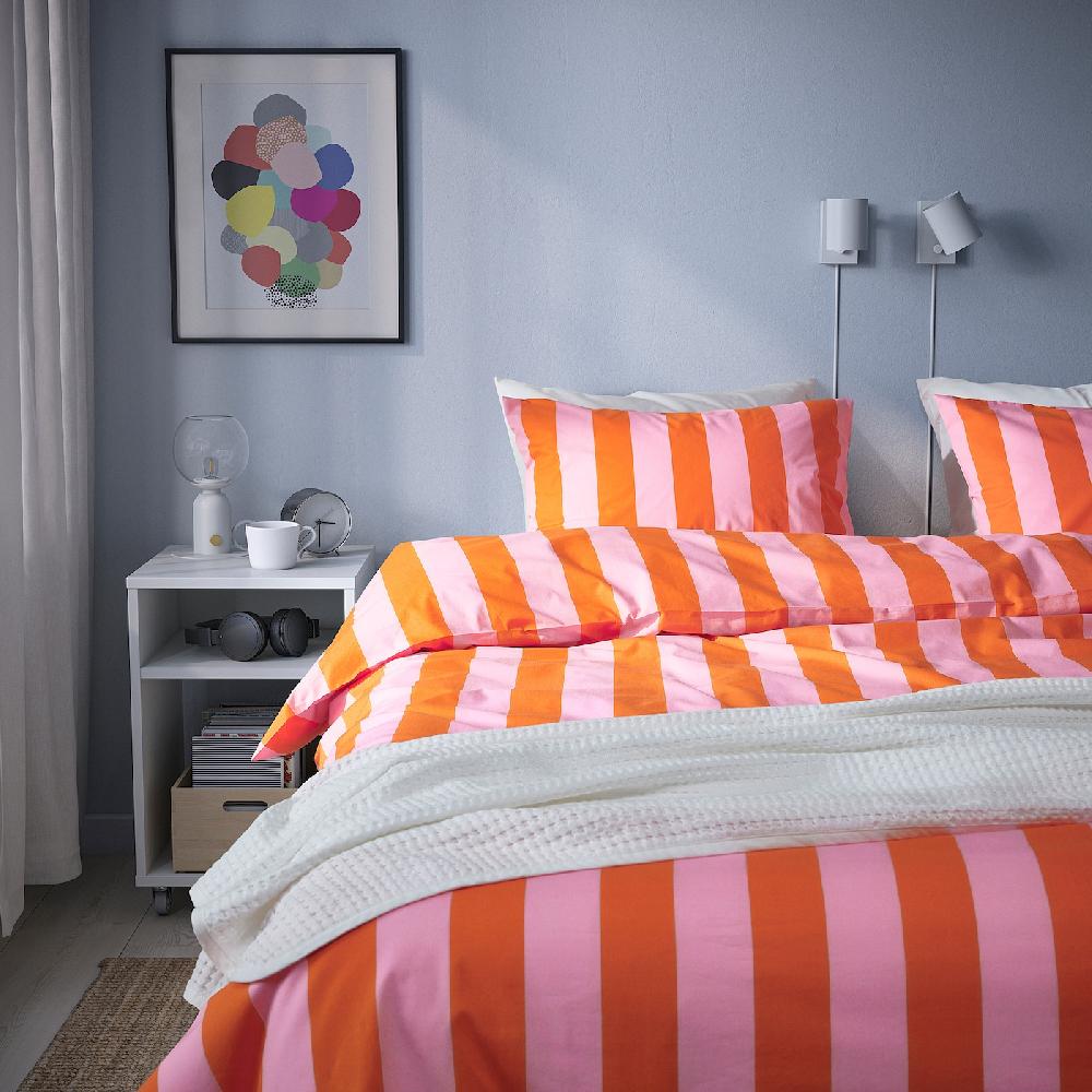 IKEA SLÅNHÖSTMAL Bettwäsche-Set 2-teilig orange/rosa/gestreift 140x200/80x80 cm Fabrik Onlineshop