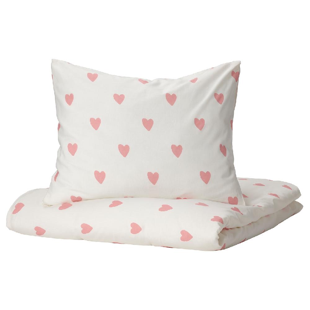 IKEA BARNDRÖM Bettwäsche-Set 2-teilig Herzmuster weiß/rosa 140x200/80x80 cm
