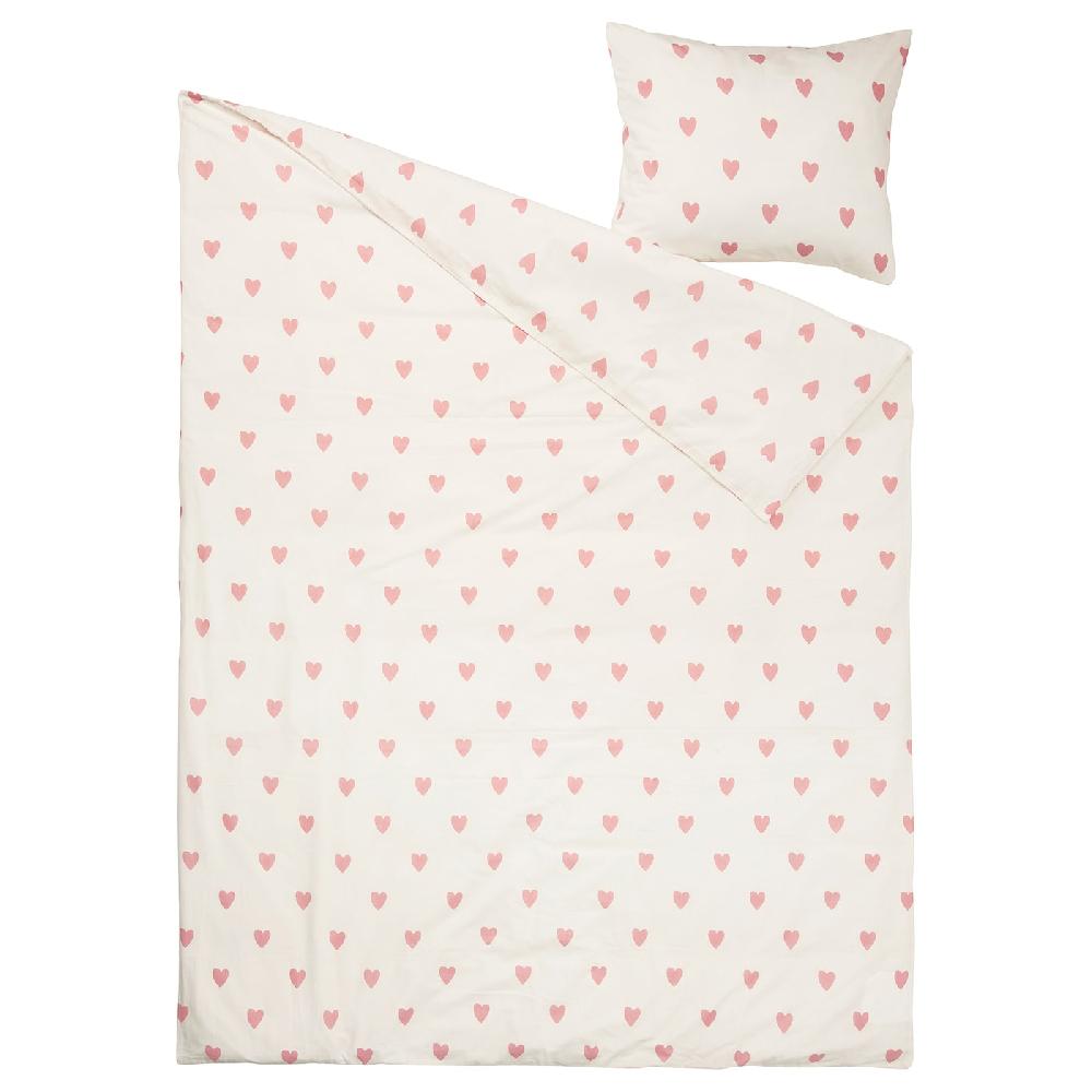 IKEA BARNDRÖM Bettwäsche-Set 2-teilig Herzmuster weiß/rosa 140x200/80x80 cm Fabrikpreis