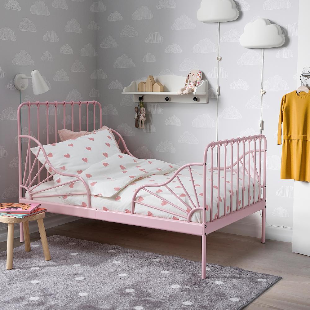 IKEA BARNDRÖM Bettwäsche-Set 2-teilig Herzmuster weiß/rosa 140x200/80x80 cm Fabrikpreis