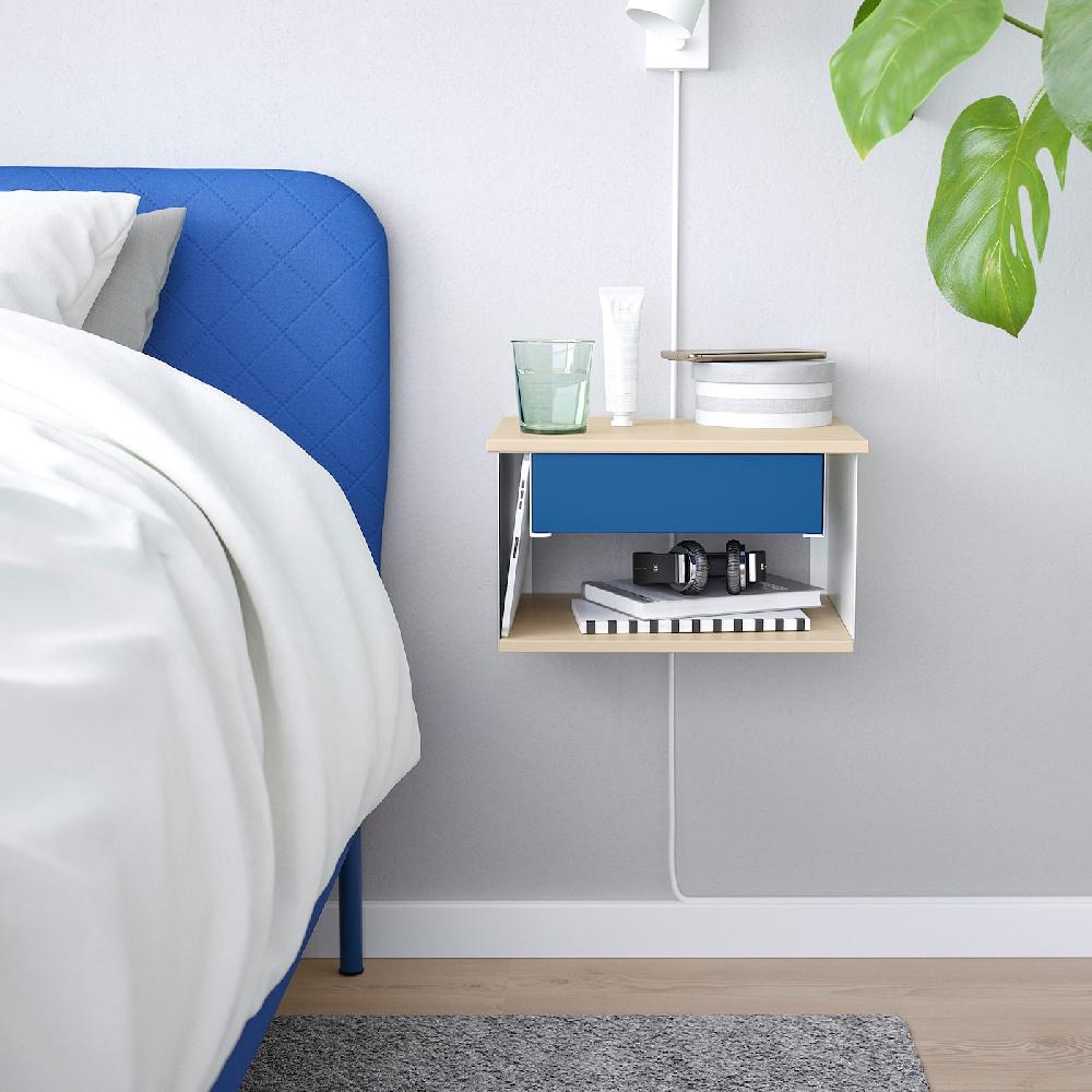 IKEA STOMSÖ Ablagetisch zur Wandmontage Birkenachbildung weiß/blau 36x29x20 cm Weihnachtsangebot