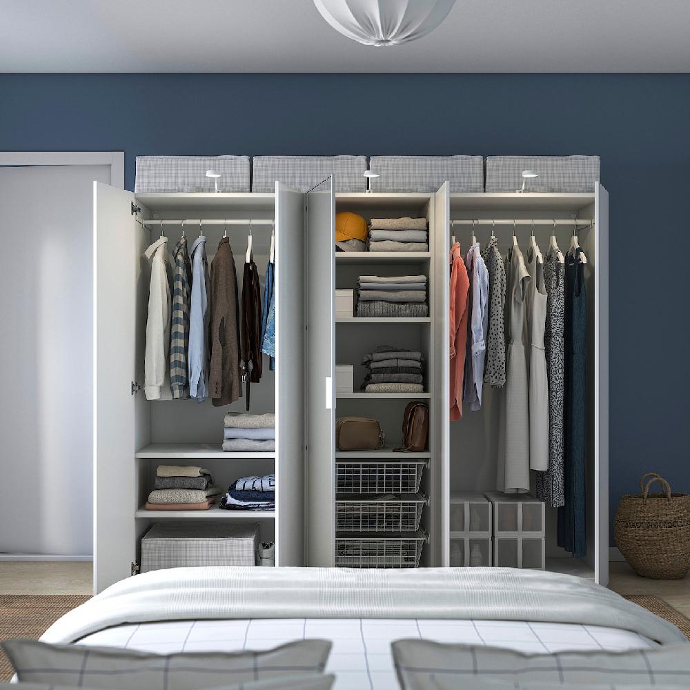 IKEA PLATSA Kleiderschrank mit 5 Türen weiß STRAUMEN Spiegelglas/FONNES weiß 220x57x181 cm Sonderangebote
