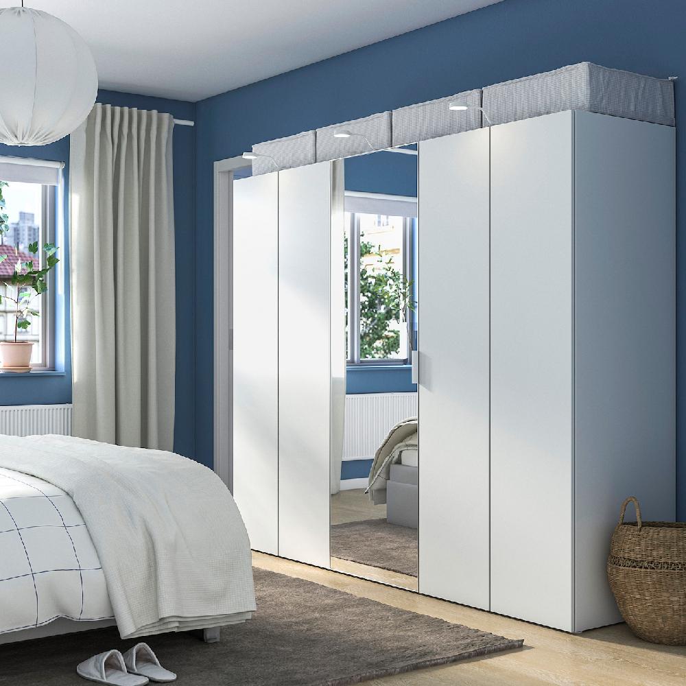 IKEA PLATSA Kleiderschrank mit 5 Türen weiß STRAUMEN Spiegelglas/FONNES weiß 220x57x181 cm Sonderangebote
