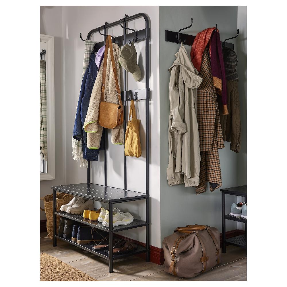 IKEA PINNIG Garderobenständer mit Bank schwarz 193x37x90 cm Tiefpreis