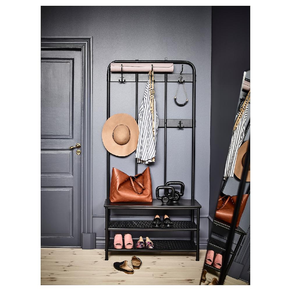 IKEA PINNIG Garderobenständer mit Bank schwarz 193x37x90 cm Tiefpreis