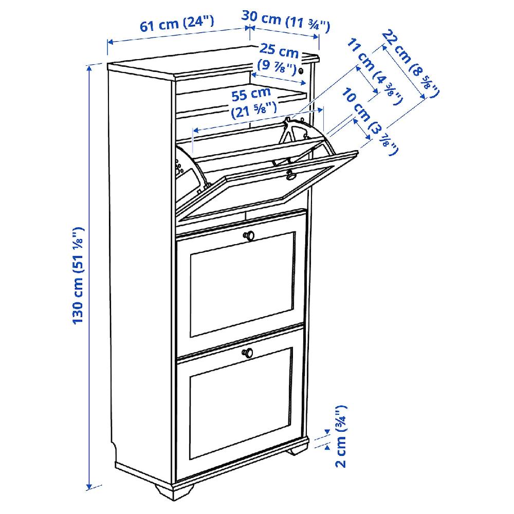 IKEA BRUSALI Schuhschrank 3 Fächer weiß 61x30x130 cm Letzte 2 Tage