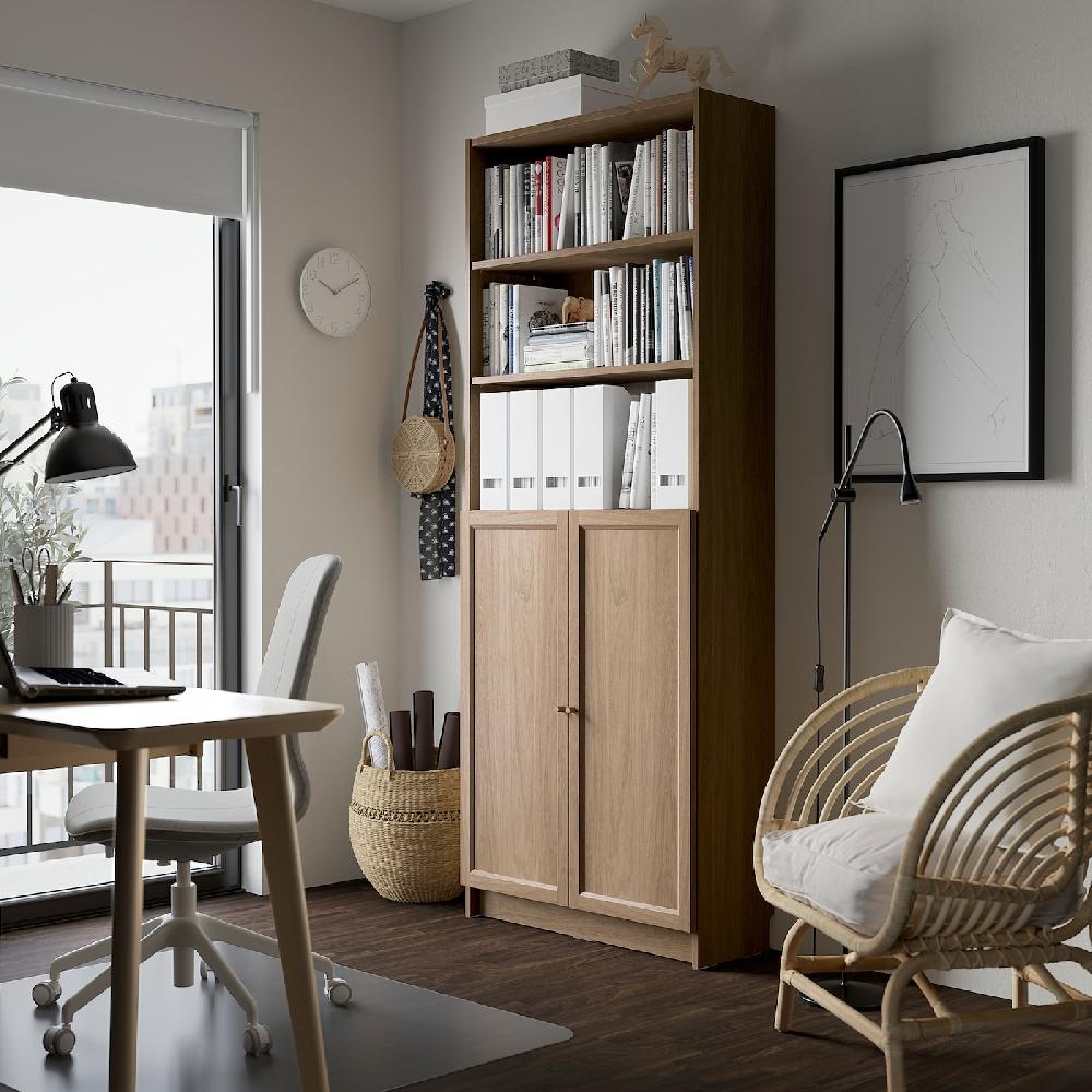 IKEA BILLY / OXBERG Bücherregal mit Türen Eichenachbildung 80x30x202 cm Günstiger Verkauf