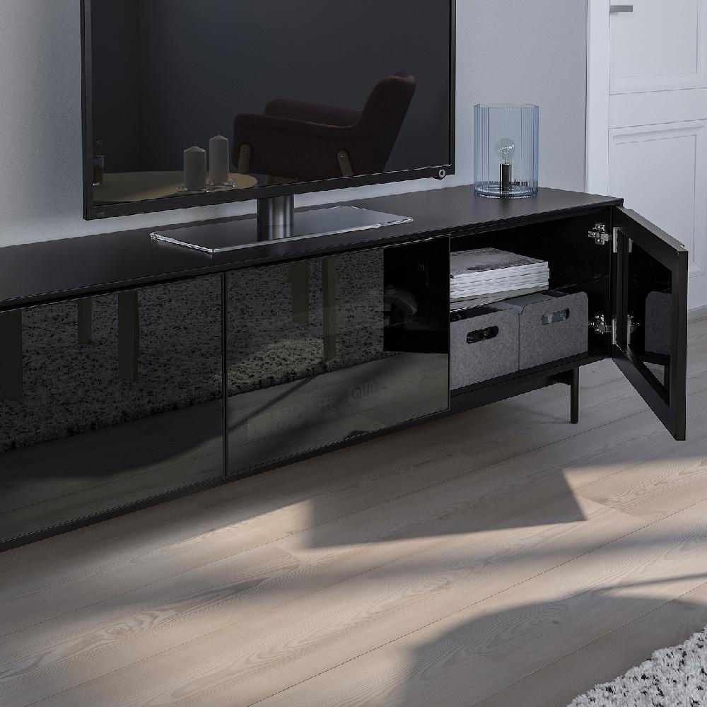 IKEA RANNÄS TV-Bank mit Türen schwarz/schwarz Glas 178x42 cm Begrenztes Angebot