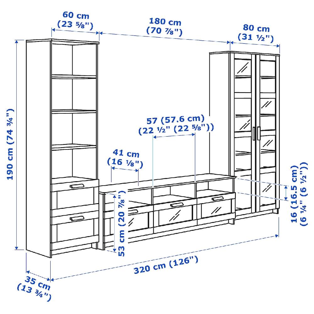 IKEA BRIMNES TV-Komb. mit Vitrinentüren schwarz 320x41x190 cm Exklusivangebot