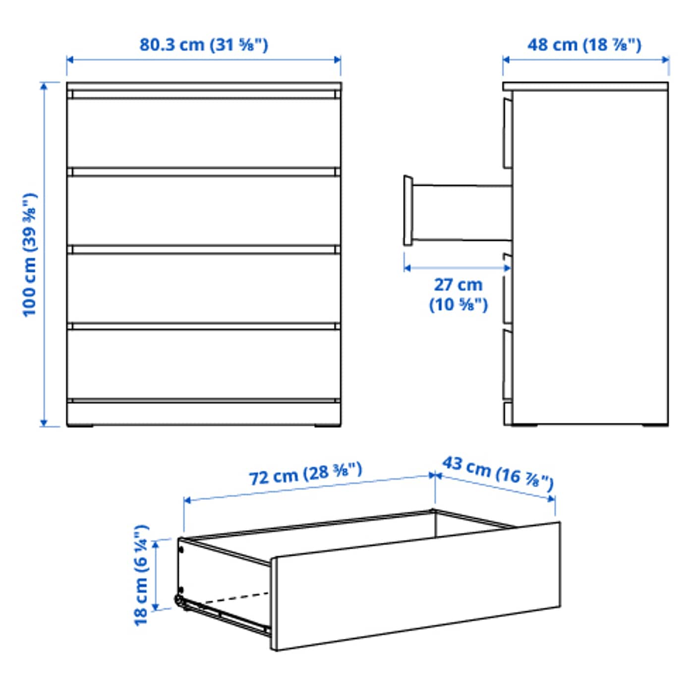 IKEA MALM Kommode mit 4 Schubladen weiß 80x100 cm Osterangebot