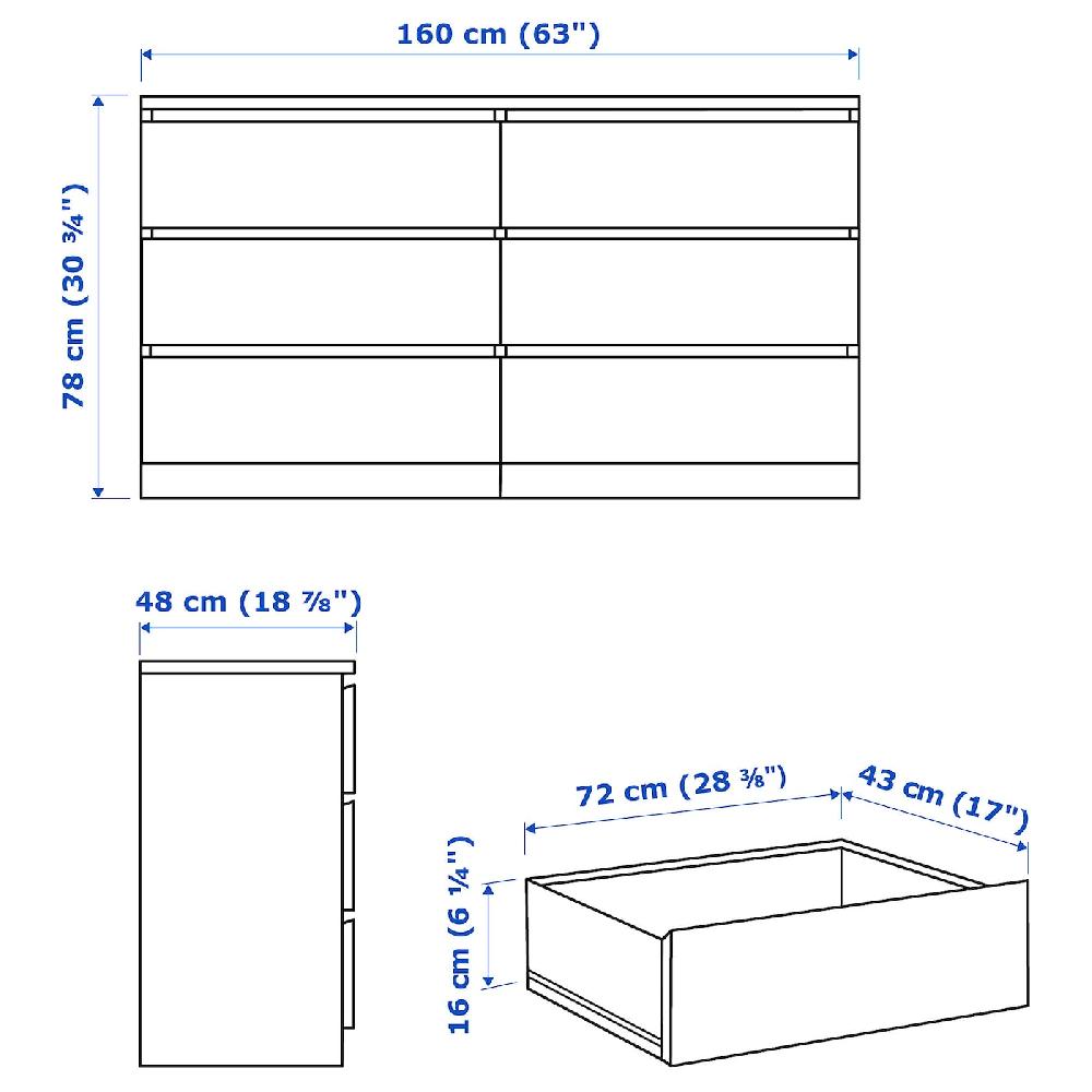 IKEA MALM Kommode mit 6 Schubladen weiß 160x78 cm Muttertagsangebot