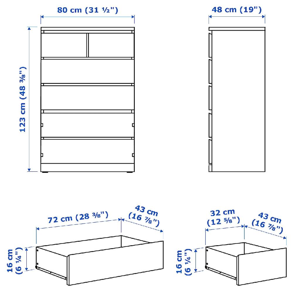IKEA MALM Kommode mit 6 Schubladen weiß 80x123 cm Heißer Verkauf