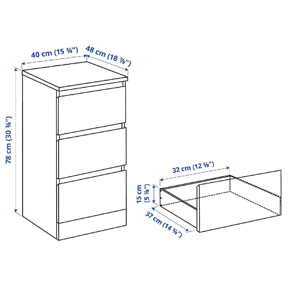 IKEA MALM Kommode mit 3 Schubladen weiß 40x78 cm Neueste Mode