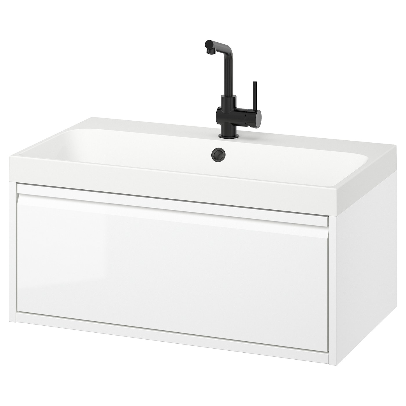 IKEA ÄNGSJÖN / BACKSJÖN Waschbschr+Schublade/Waschb/Mischba Hochglanz weiß 80x48x39 cm