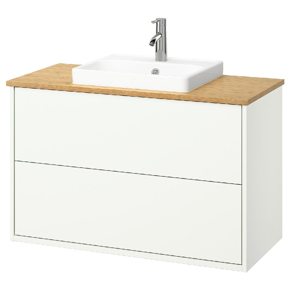 IKEA HAVBÄCK / ORRSJÖN Waschbschr+Schubladen/Waschb/Mibatt weiß/Bambus 102x49x71 cm