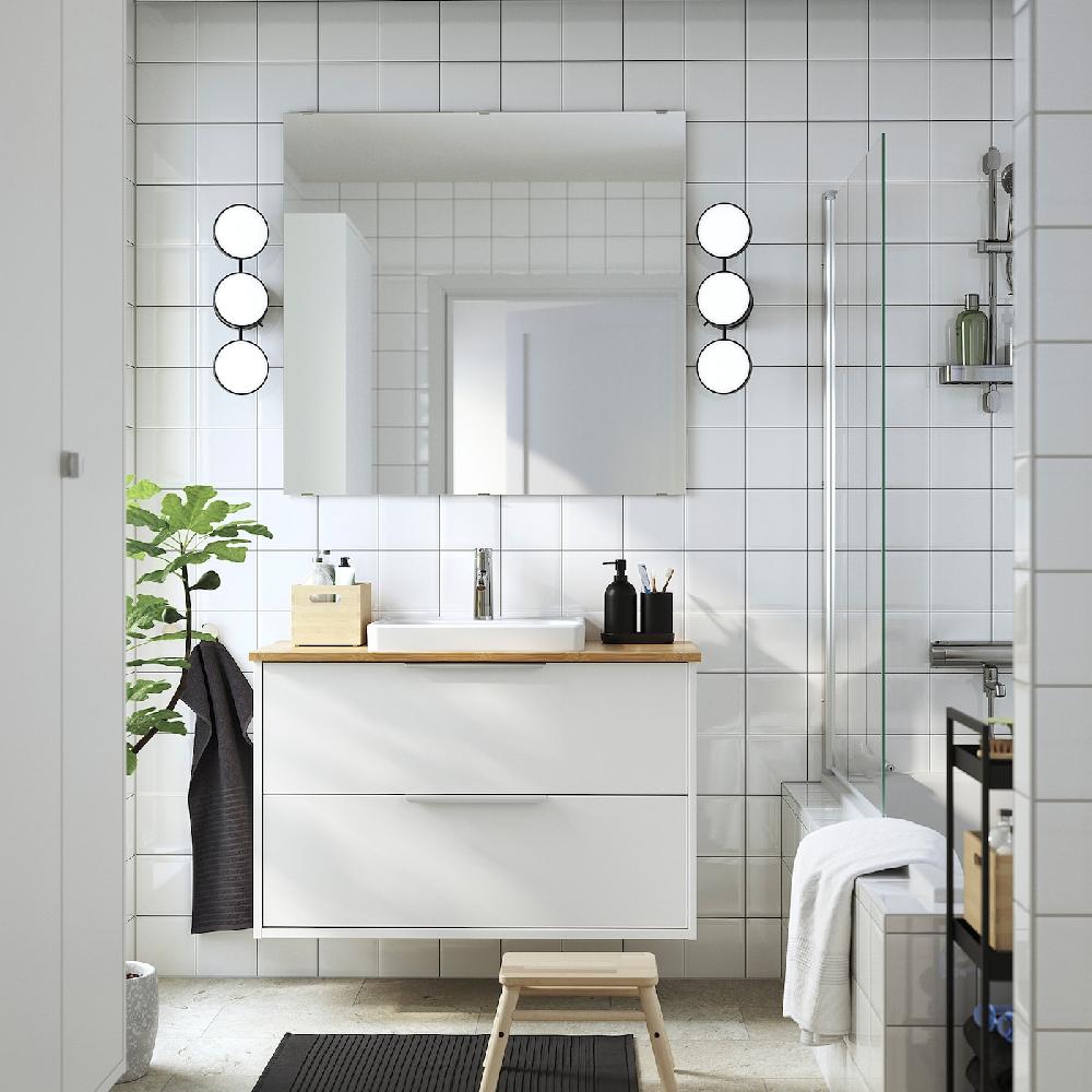 IKEA HAVBÄCK / ORRSJÖN Waschbschr+Schubladen/Waschb/Mibatt weiß/Bambus 102x49x71 cm Begrenzte Freigabe
