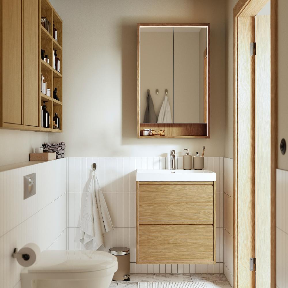 IKEA ÄNGSJÖN Waschbeckenschrank mit Schubladen Eichenachbildung 60x48x63 cm Letzte 3 Tage